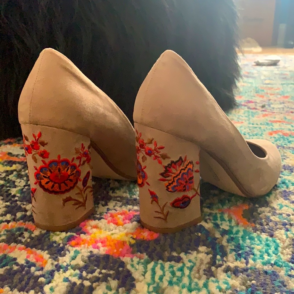 Embroidered block heel